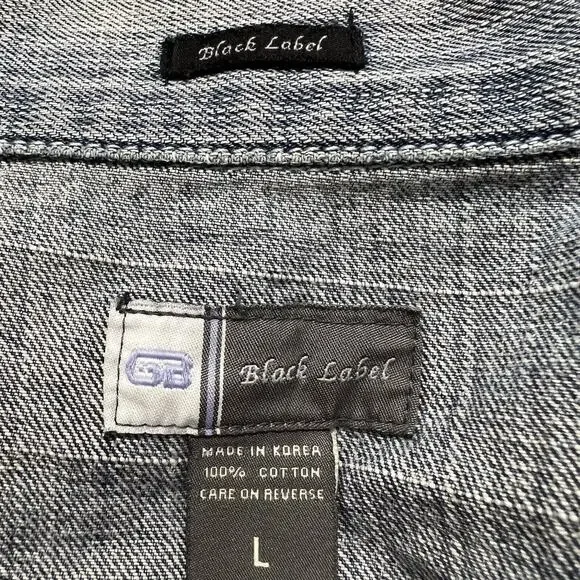 GB Black Label Men's Large Denim Jean Jacket Light Blue Distressed Metal Buttons - Picture 3 of 12